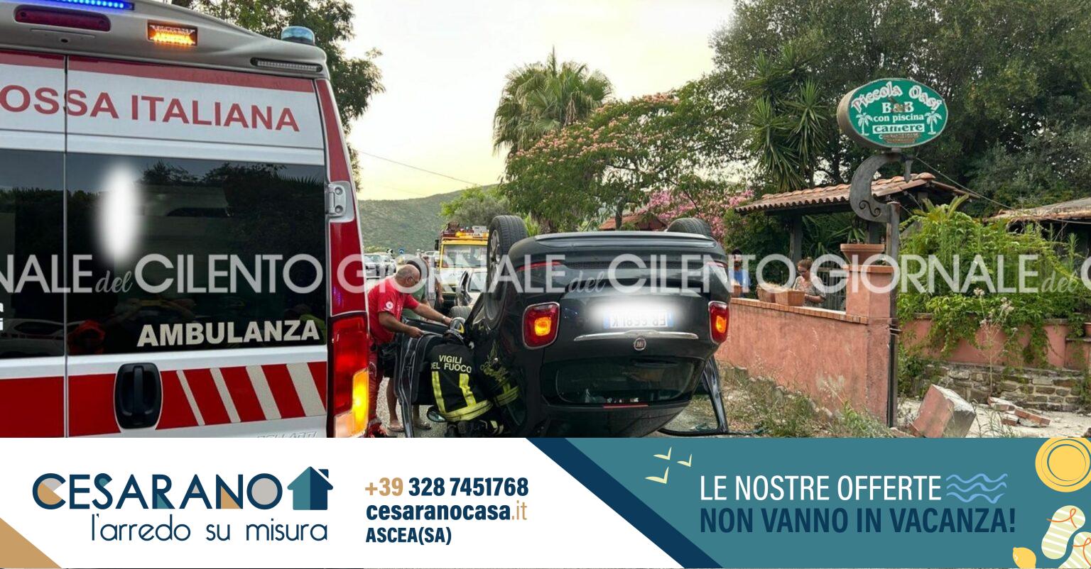 Cilento Auto Si Ribalta Lungo La Via Del Mare Conducente Ferito