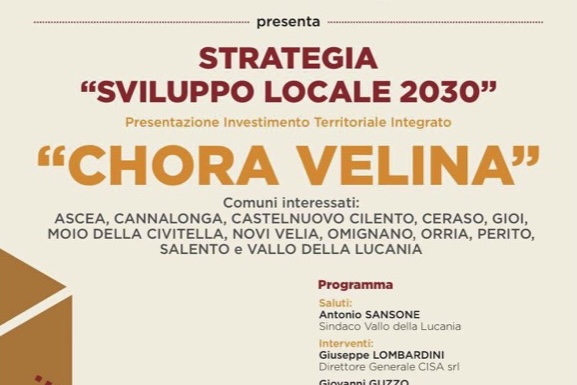 Chora Velina, oggi a Vallo della Lucania la presentazione di un nuovo investimento territoriale integrato