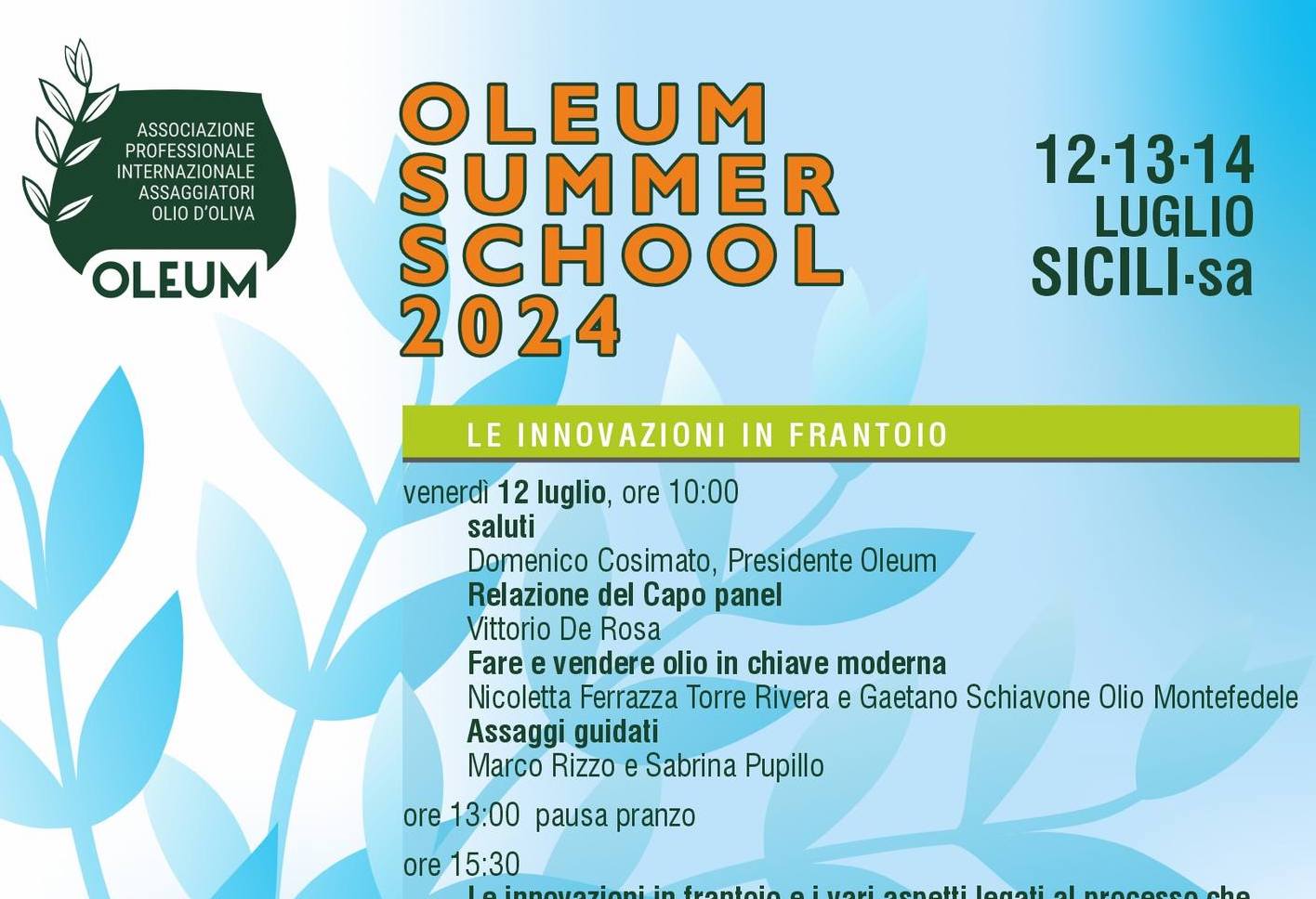 Oleum Summer School 2024: a Sicilì innovazione e tradizione nell’Olio d’Oliva
