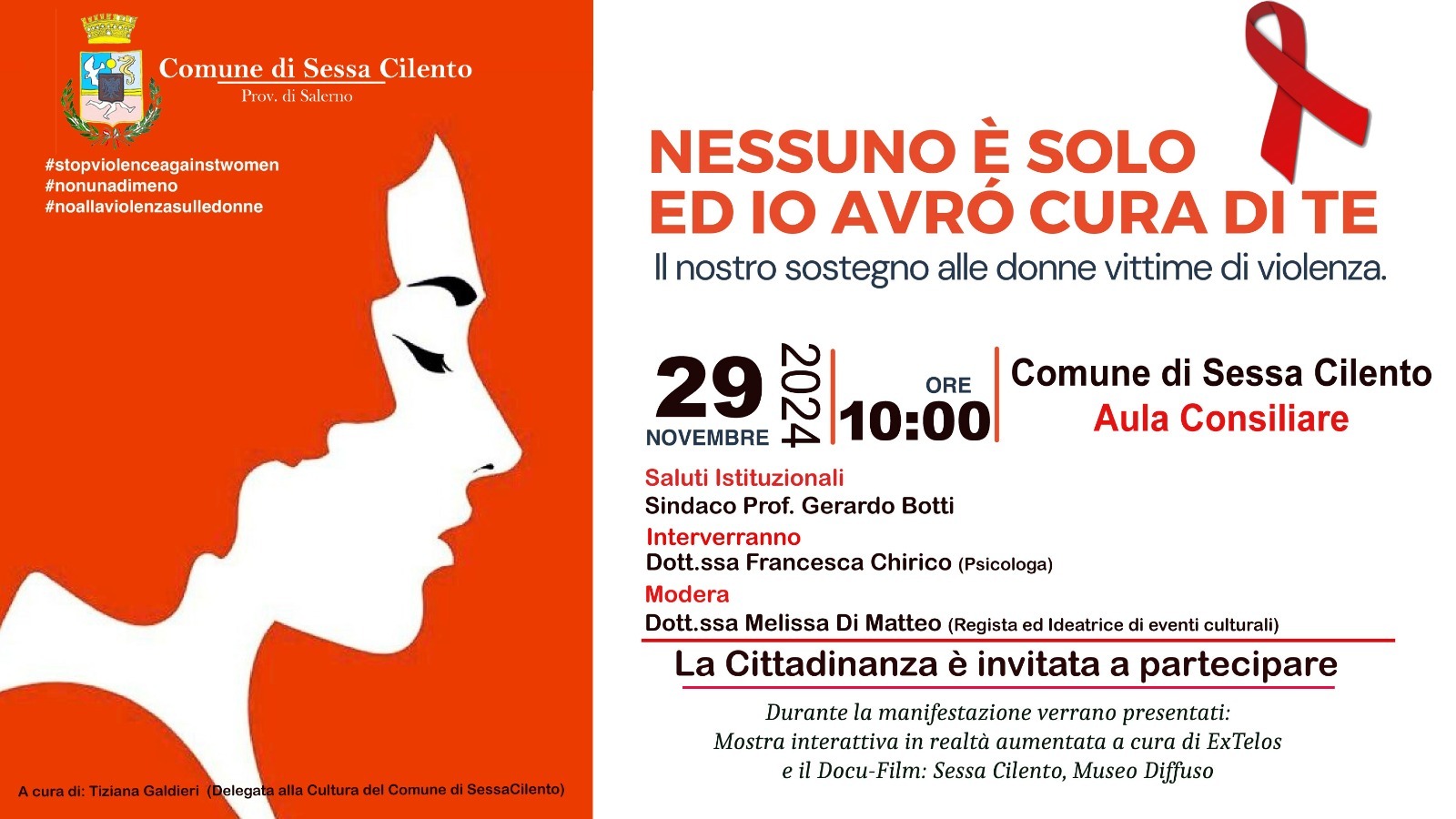 «Nessuno è solo ed io avrò cura di te», Sessa Cilento a sostegno delle donne vittima di violenza