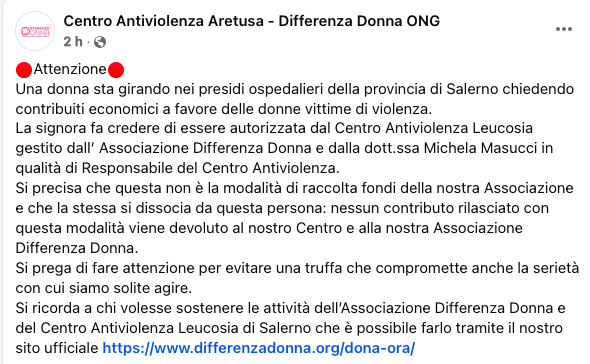 Truffe, falsa raccolta fondi per donne vittime di violenza nella provincia di Salerno