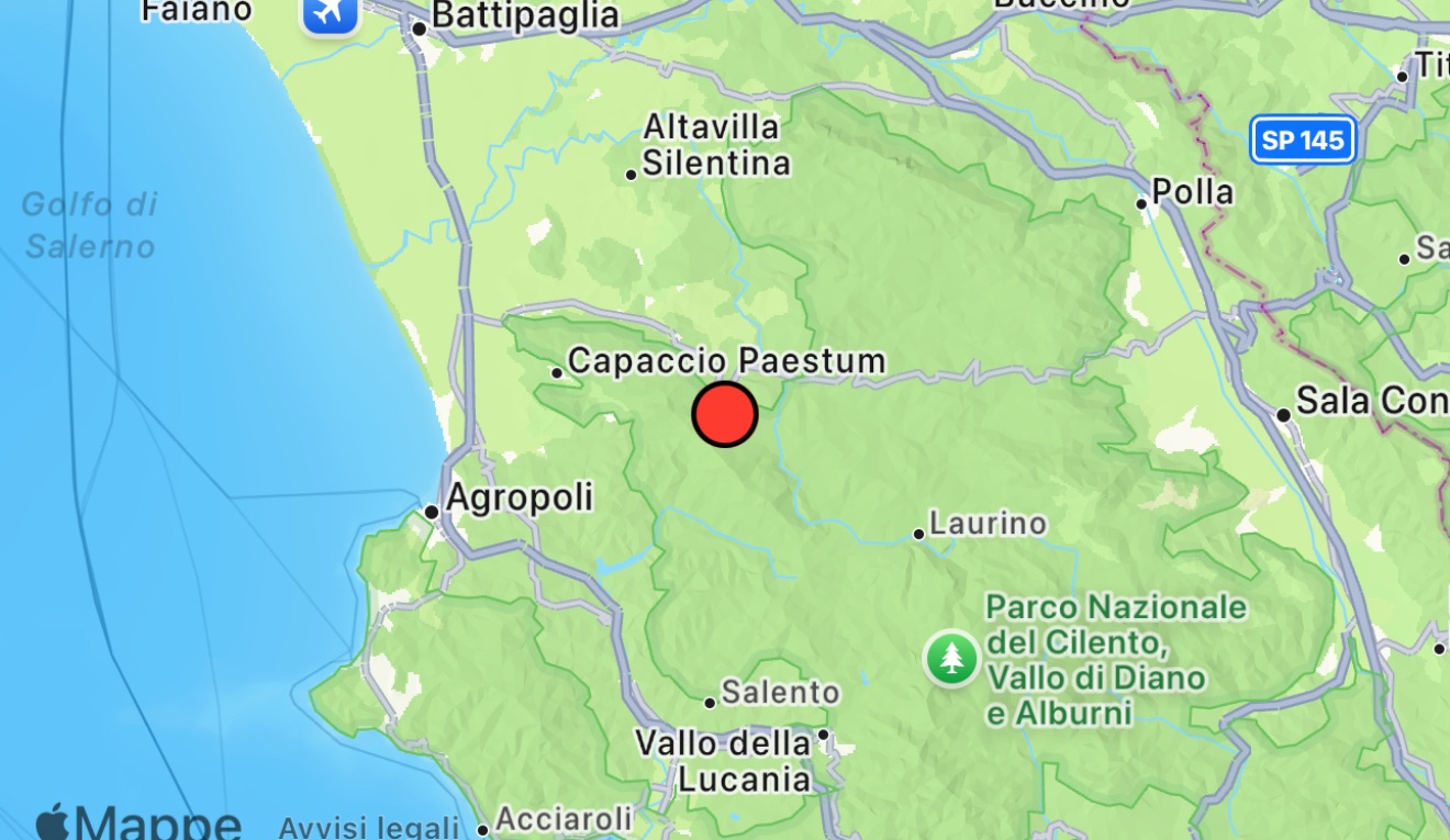 Scossa di terremoto a Roccadaspide, magnitudo 3.6