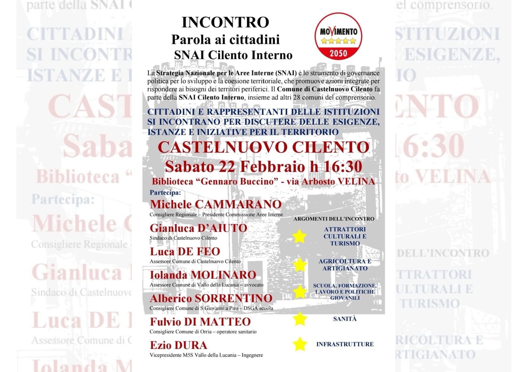 Castelnuovo Cilento: incontro pubblico “Parola ai cittadini” il 22 febbraio